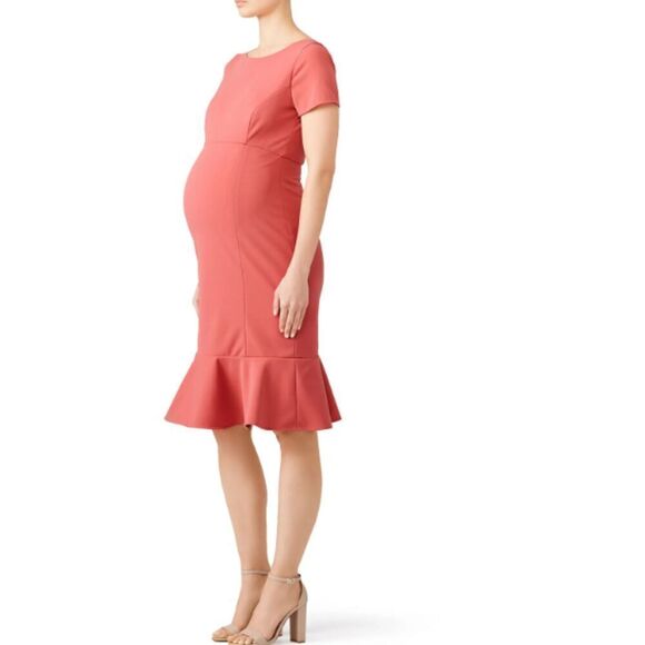 Paper Crown Rose Maternity Sheath Dress Back Zip Ruffle Hem Size Medium - Picture 1 of 15
